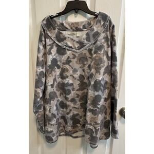 Logo Lounge XL Tan Gray Brushed French Terry Top V-neck Long Sleeve Preowned